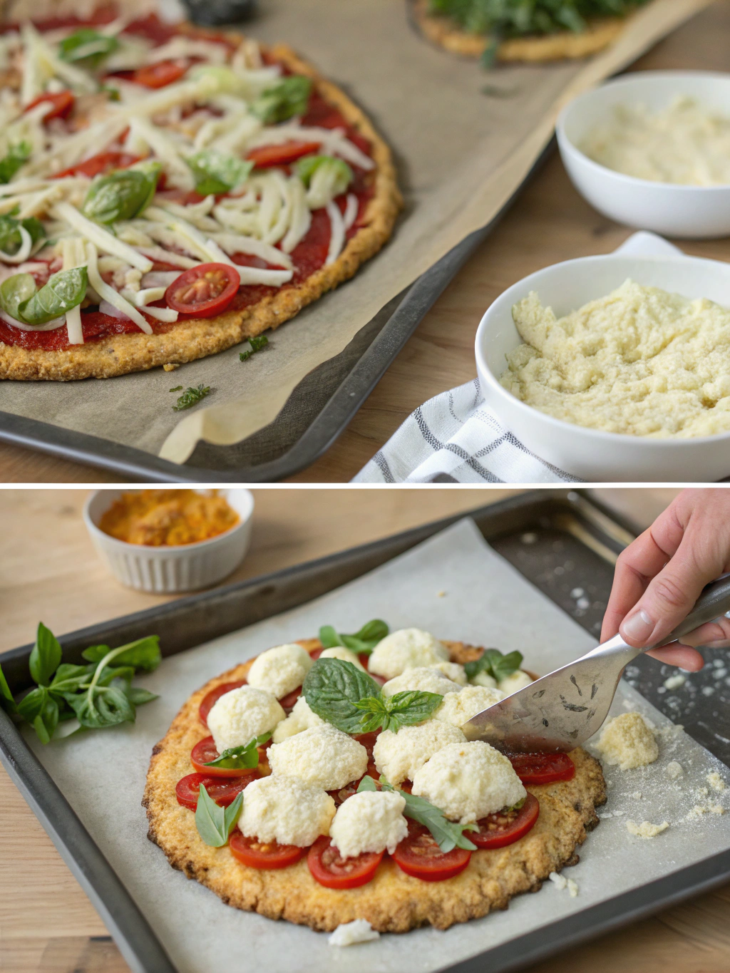 cauliflower crust gluten-free pizza preparing steps