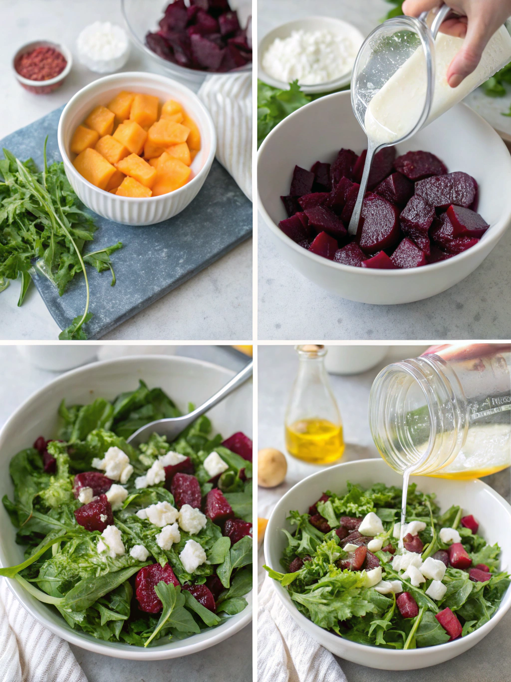 gluten-free beet goat cheese salad preparing steps