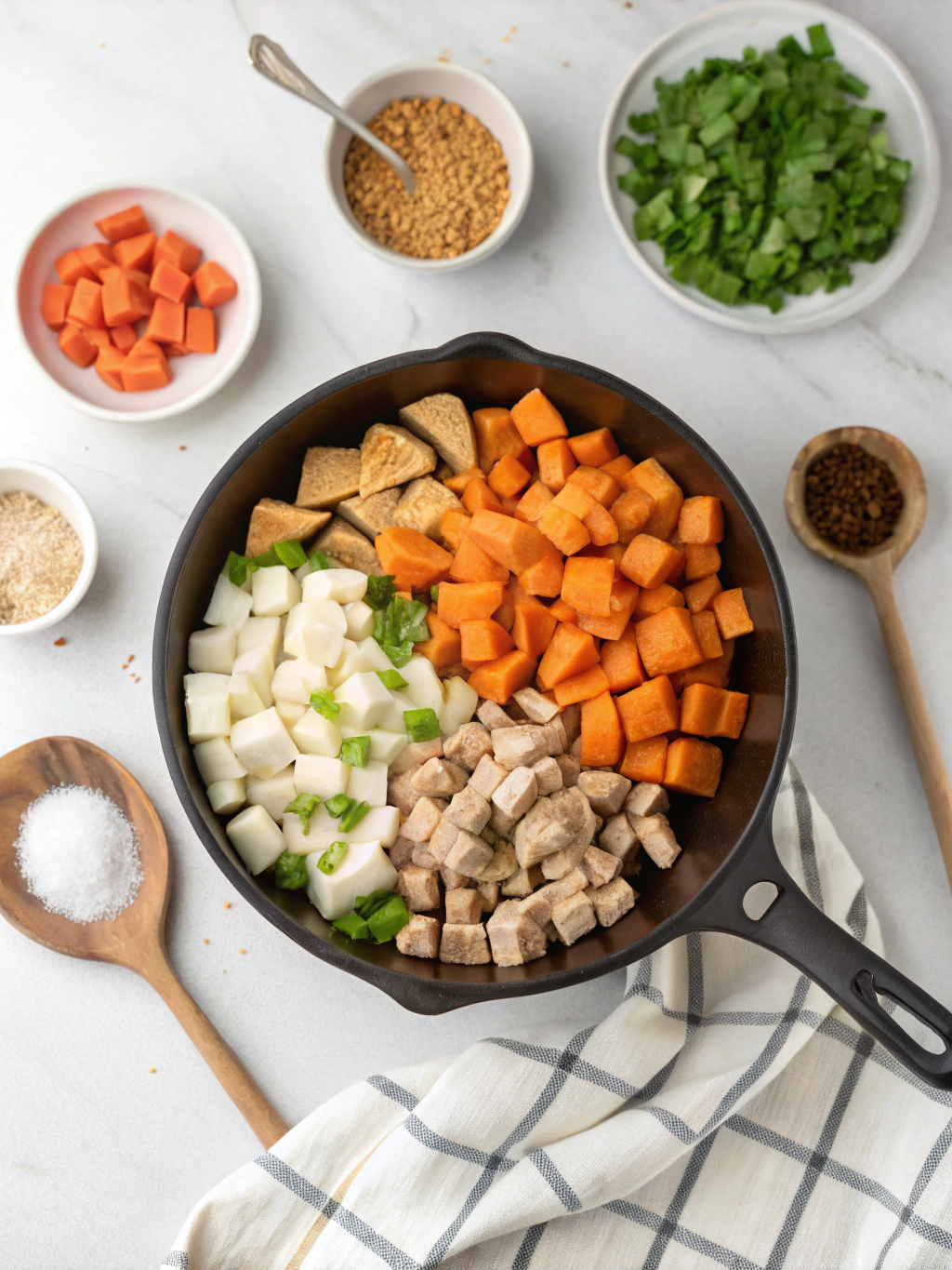 gluten-free Sweet Potato & Turkey Skillet preparing steps