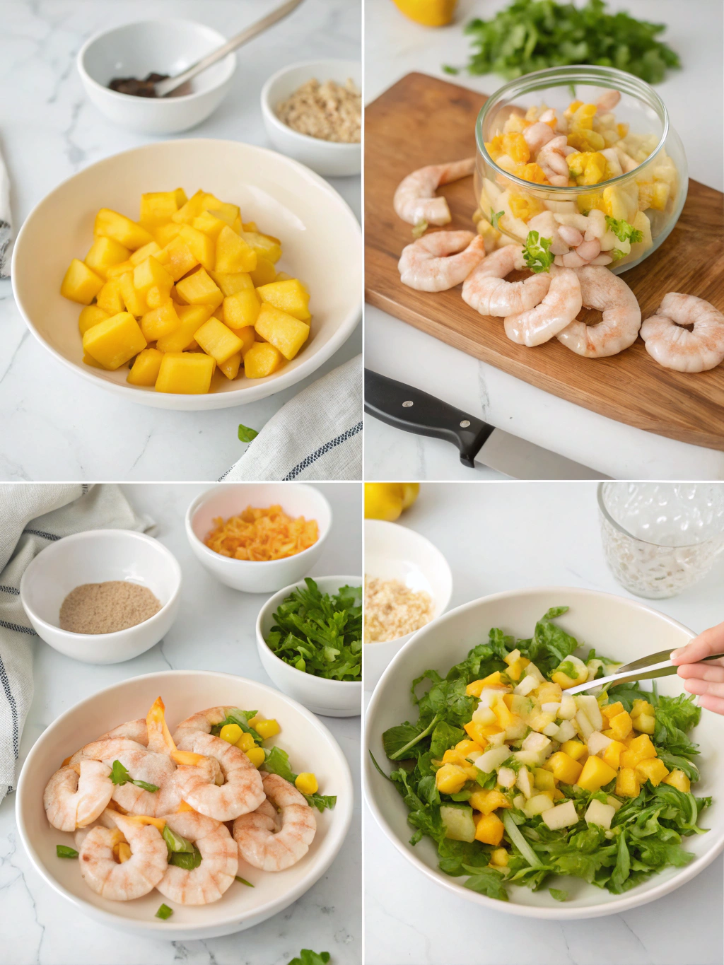 gluten-free shrimp mango salad preparing steps