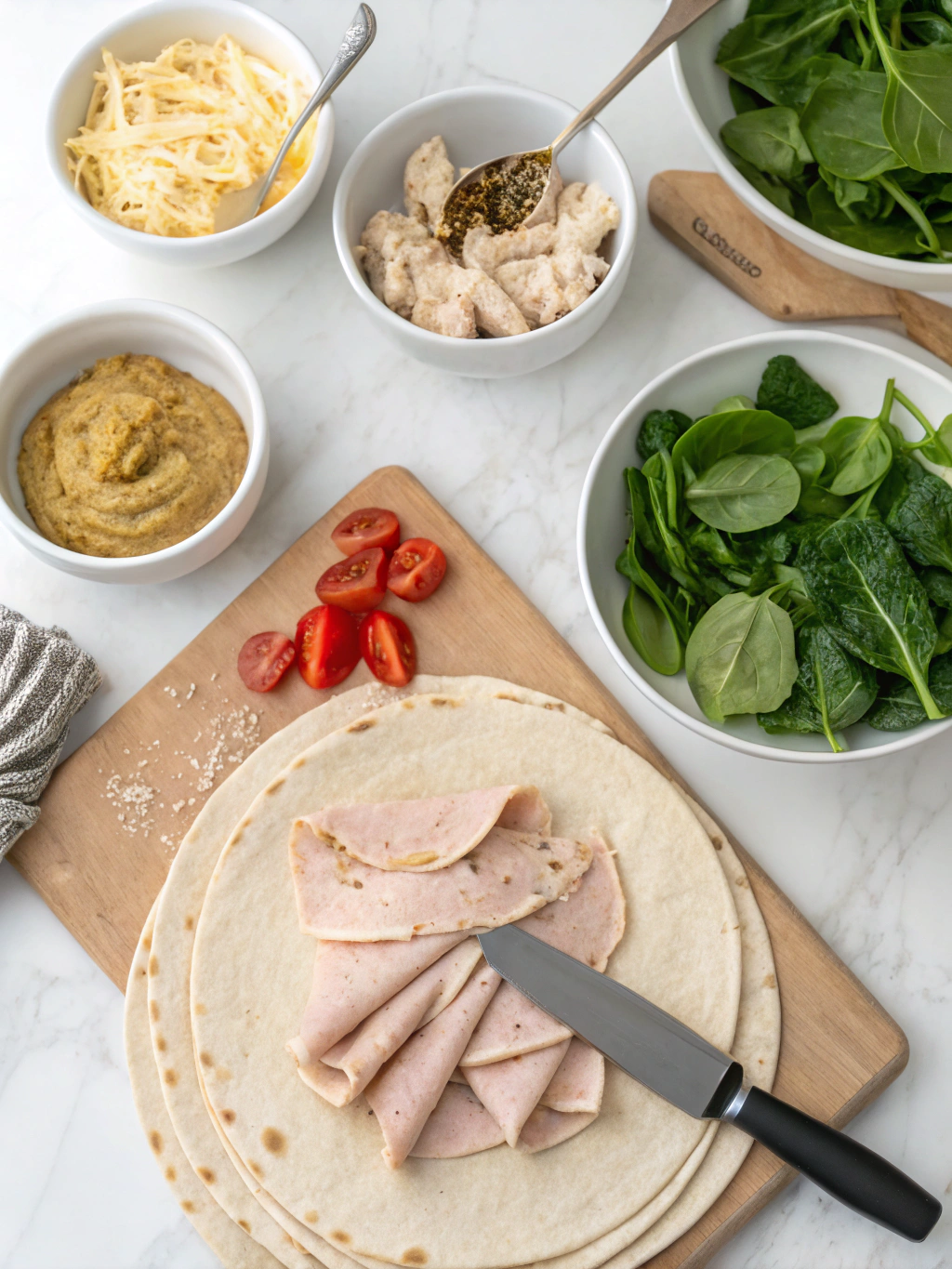 gluten-free turkey spinach wraps preparing steps