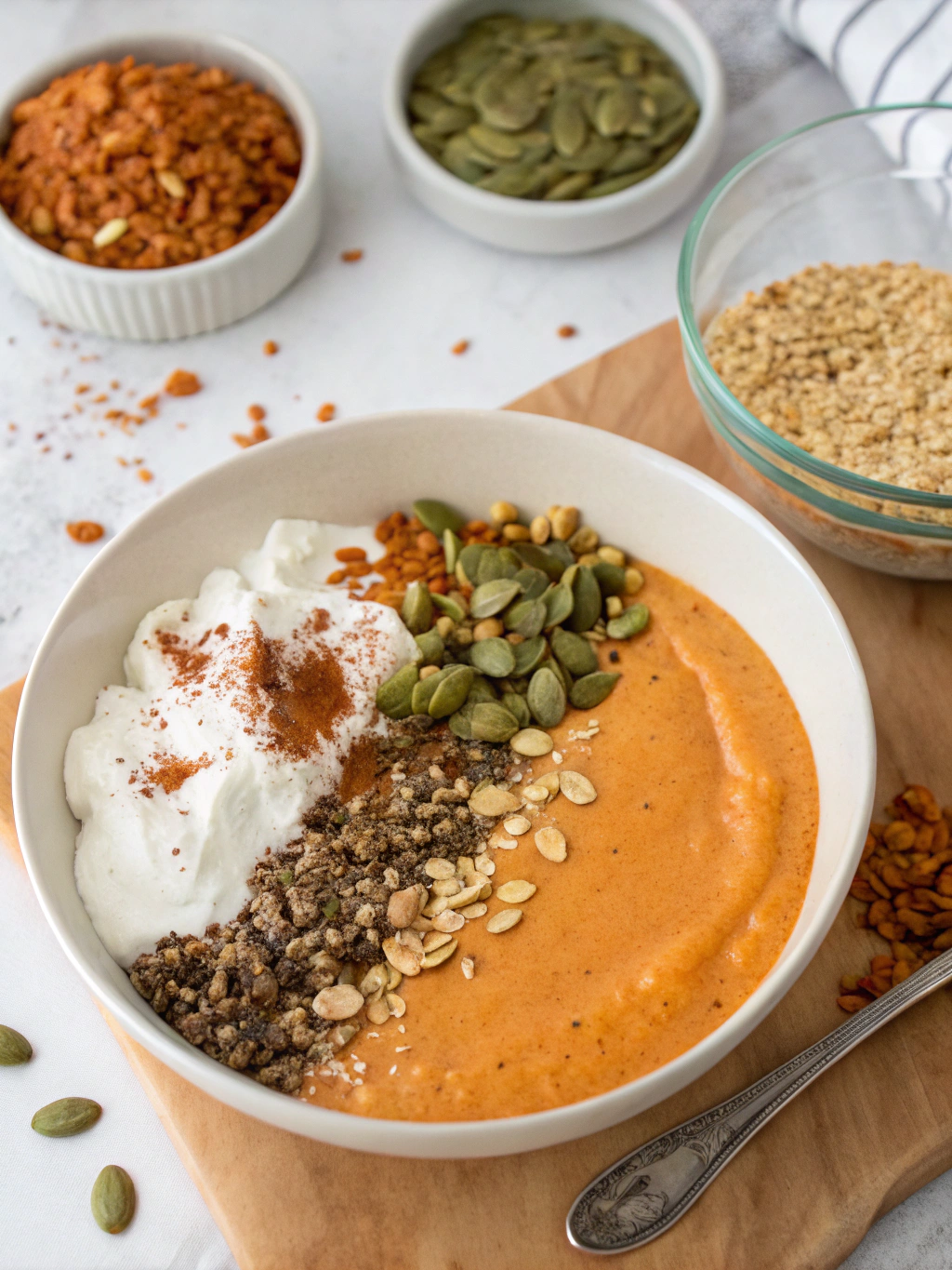 pumpkin spice smoothie bowl preparing steps