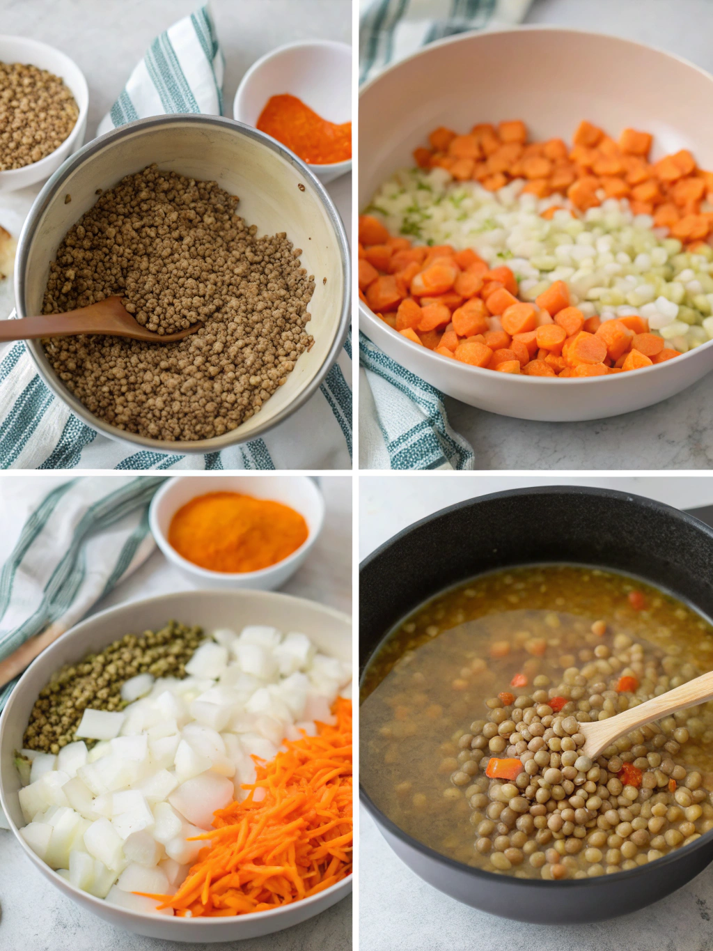 gluten-free lentil soup preparing steps