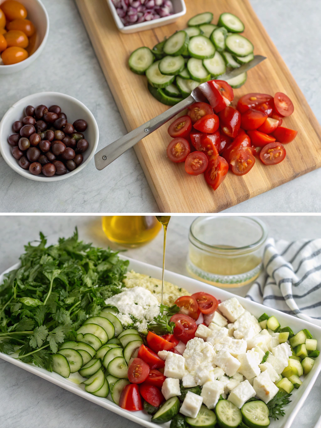 gluten-free greek salad preparing steps