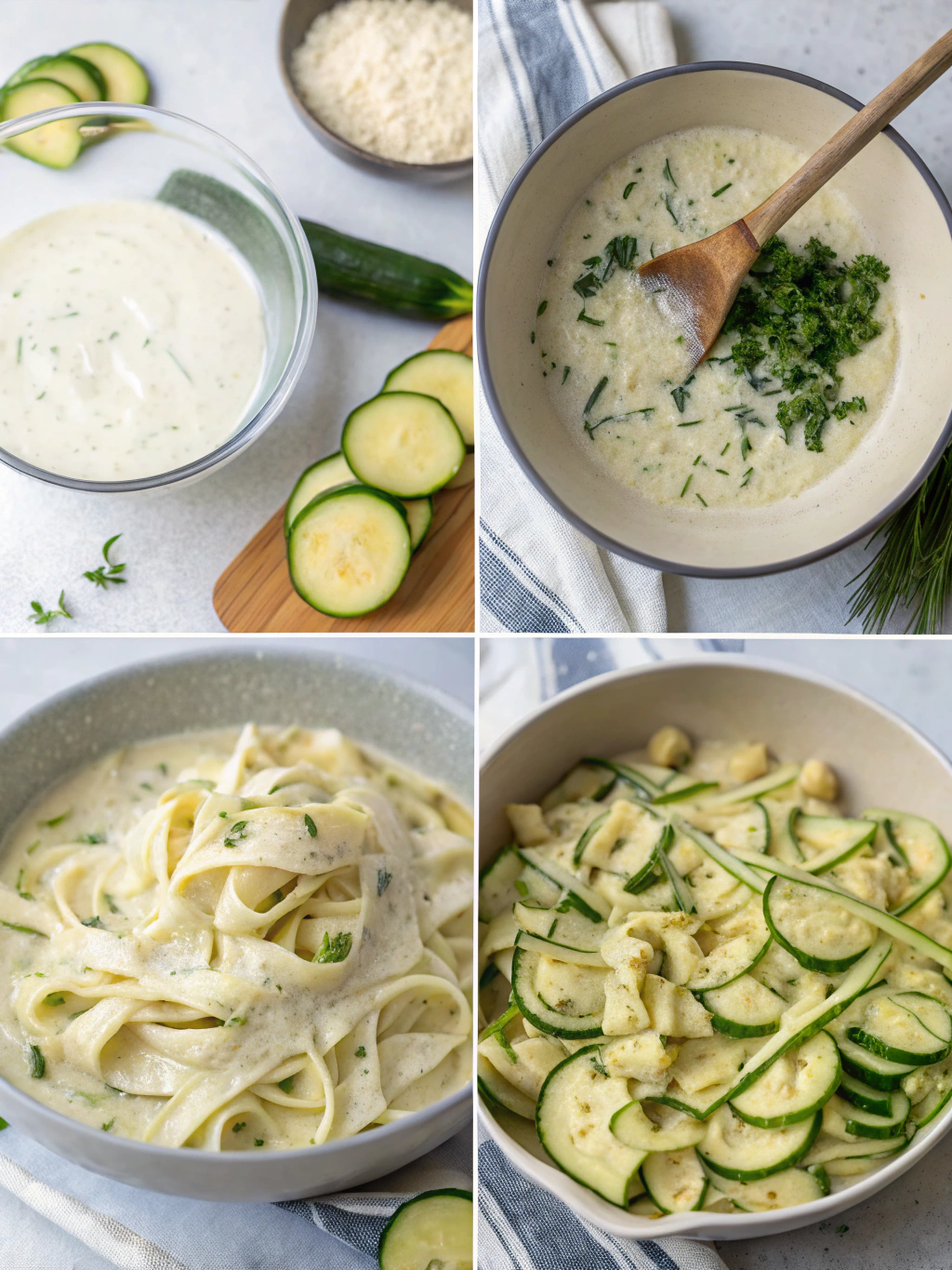 gluten-free zucchini alfredo preparing steps