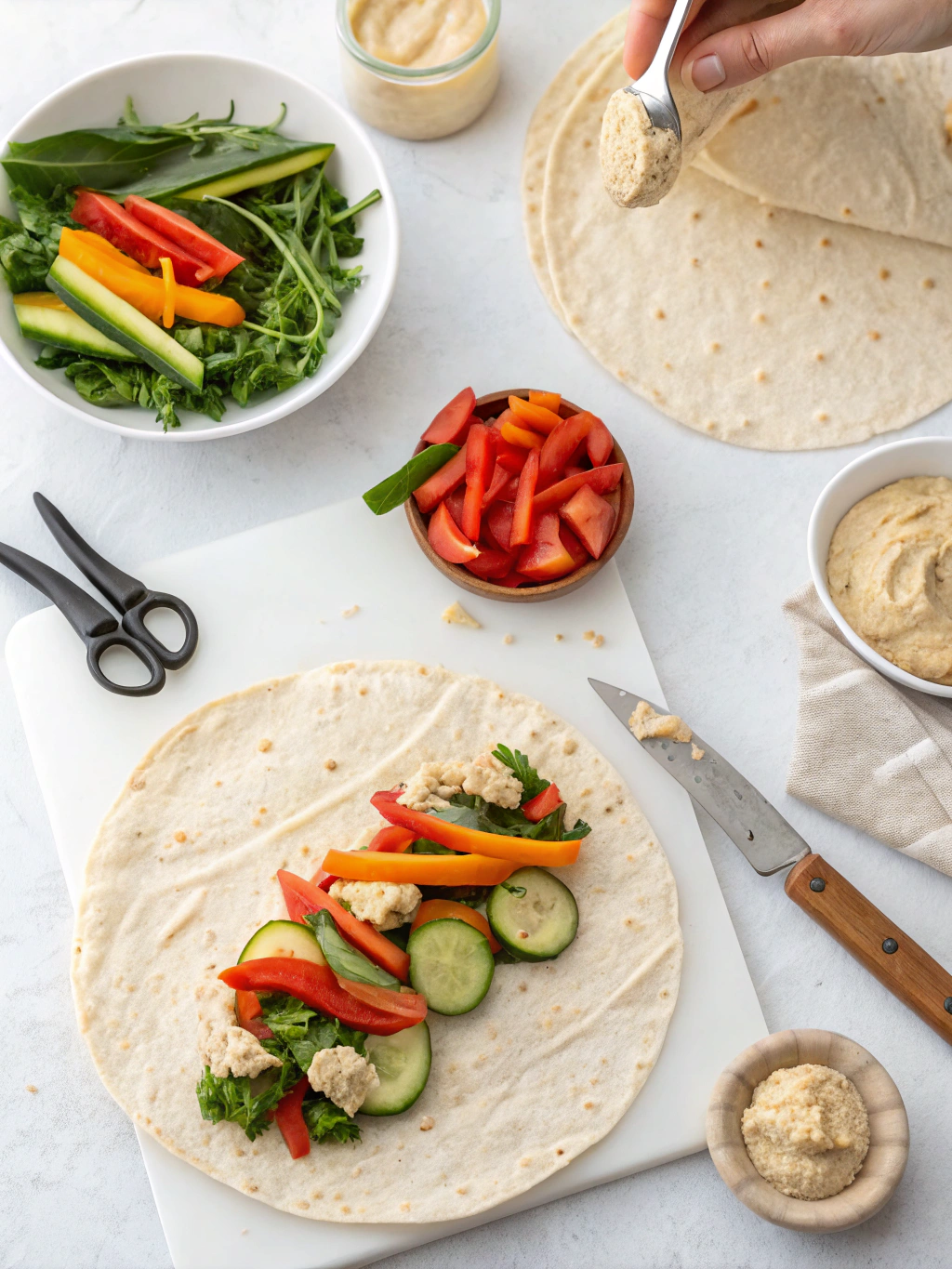 hummus veggie wrap gluten-free preparing steps
