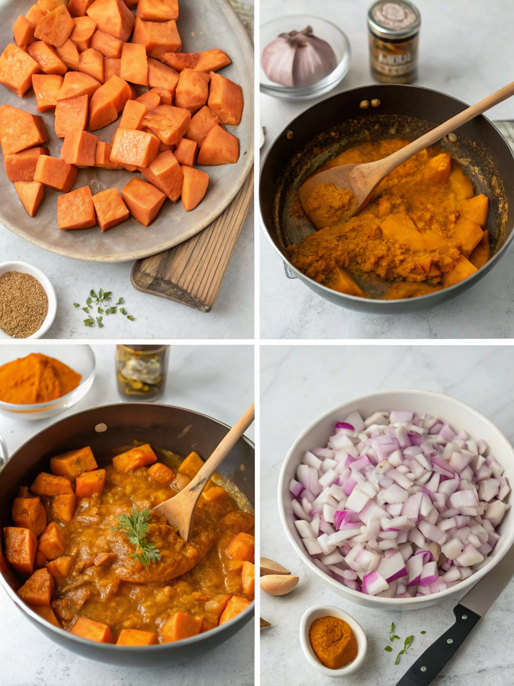 gluten-free sweet potato curry preparing steps
