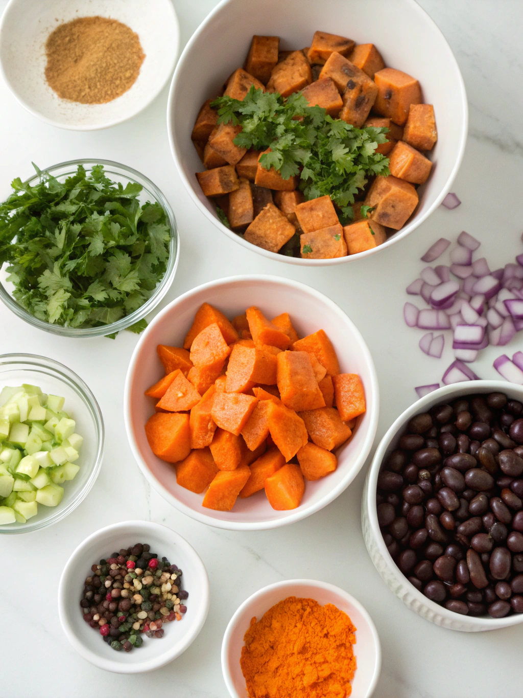 sweet potato black bean bowl preparing steps