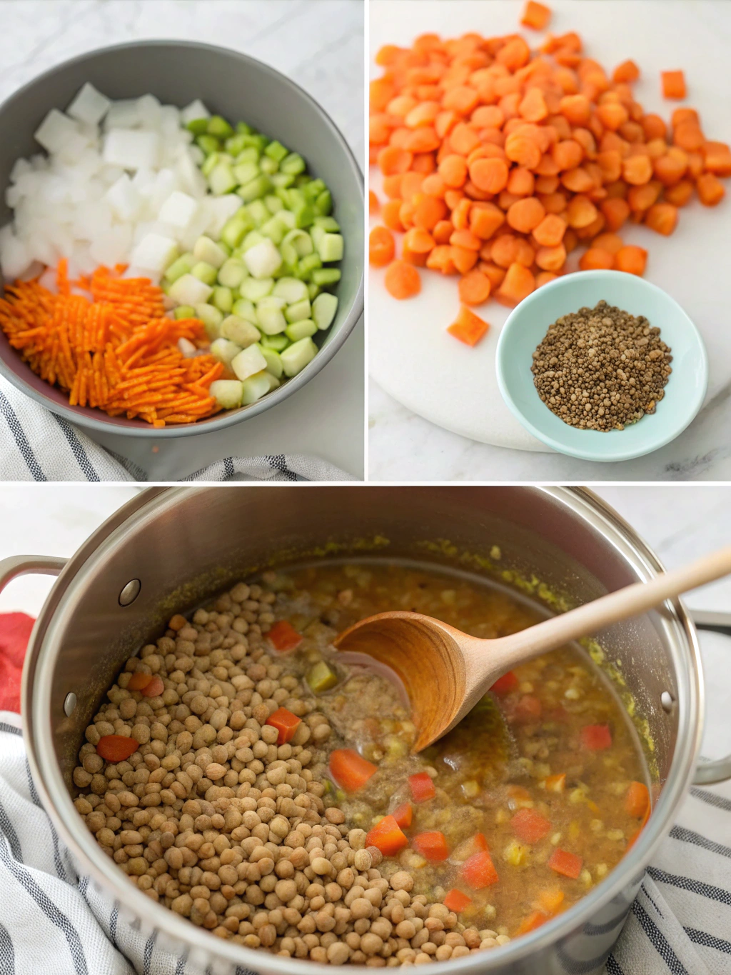gluten-free lentil soup preparing steps
