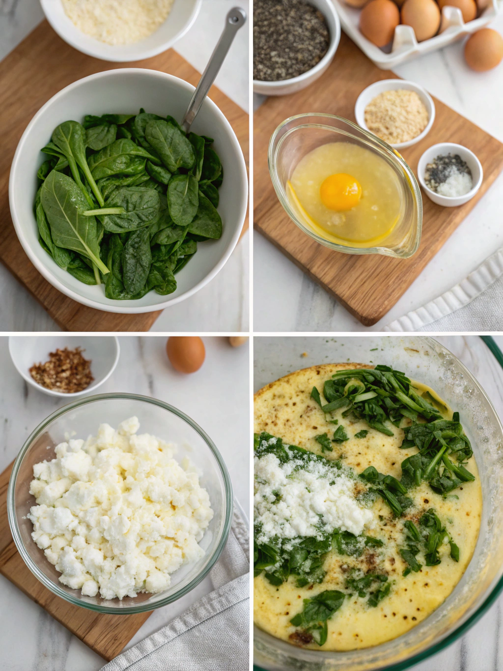 gluten-free spinach feta frittata preparing steps