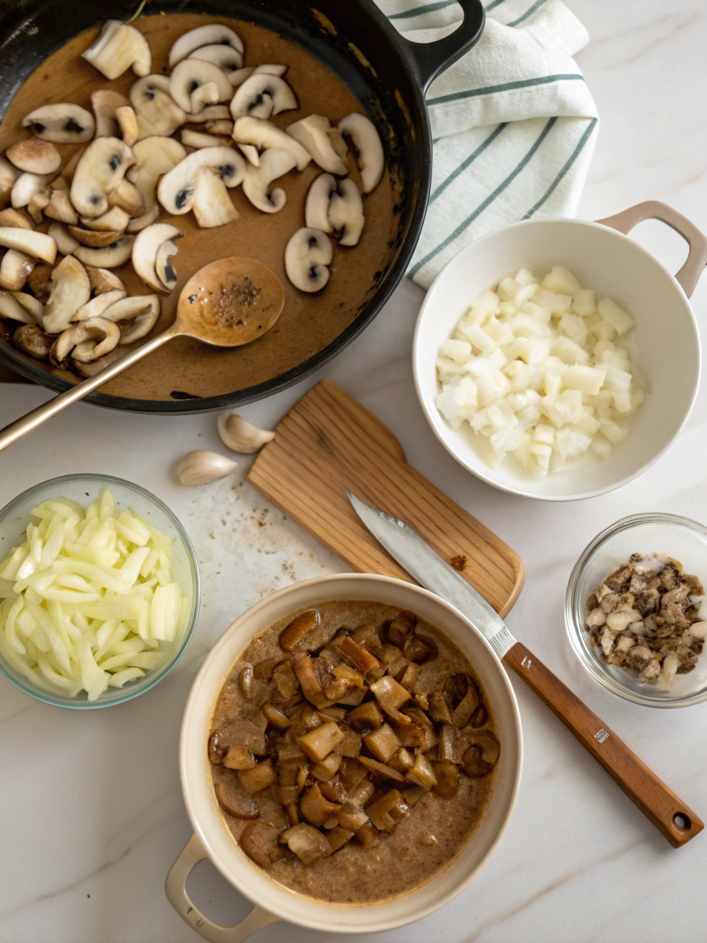 gluten-free mushroom stroganoff preparing steps