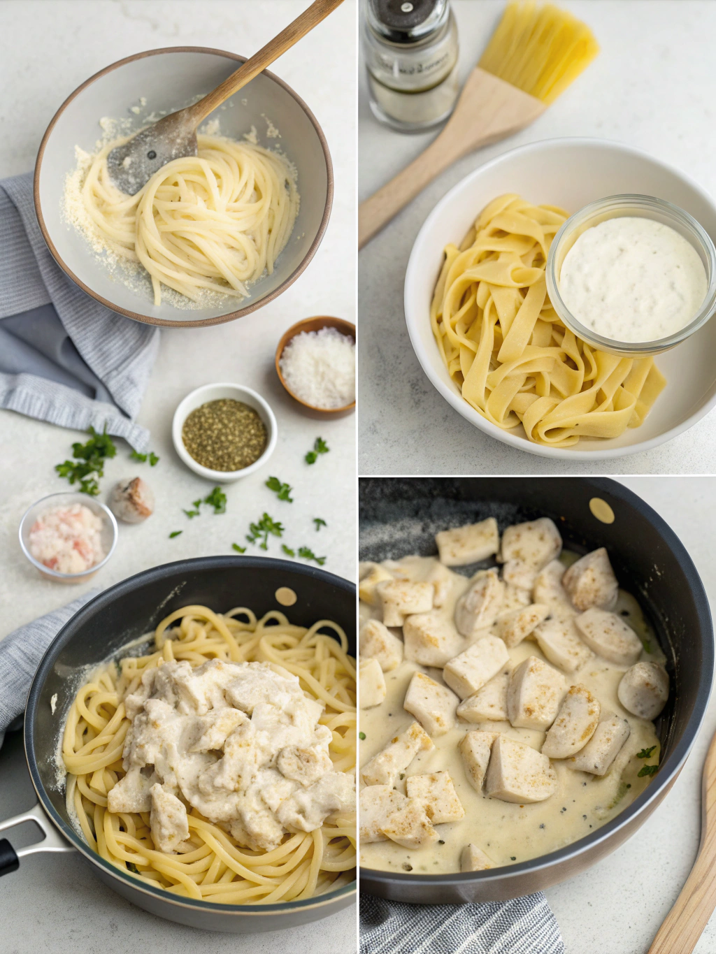 gluten-free chicken alfredo preparing steps
