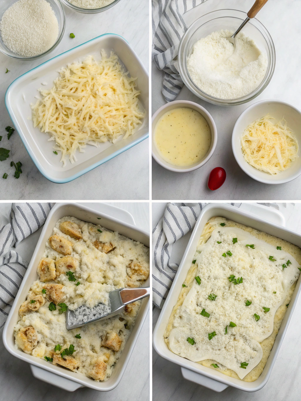 gluten-free alfredo bake preparing steps