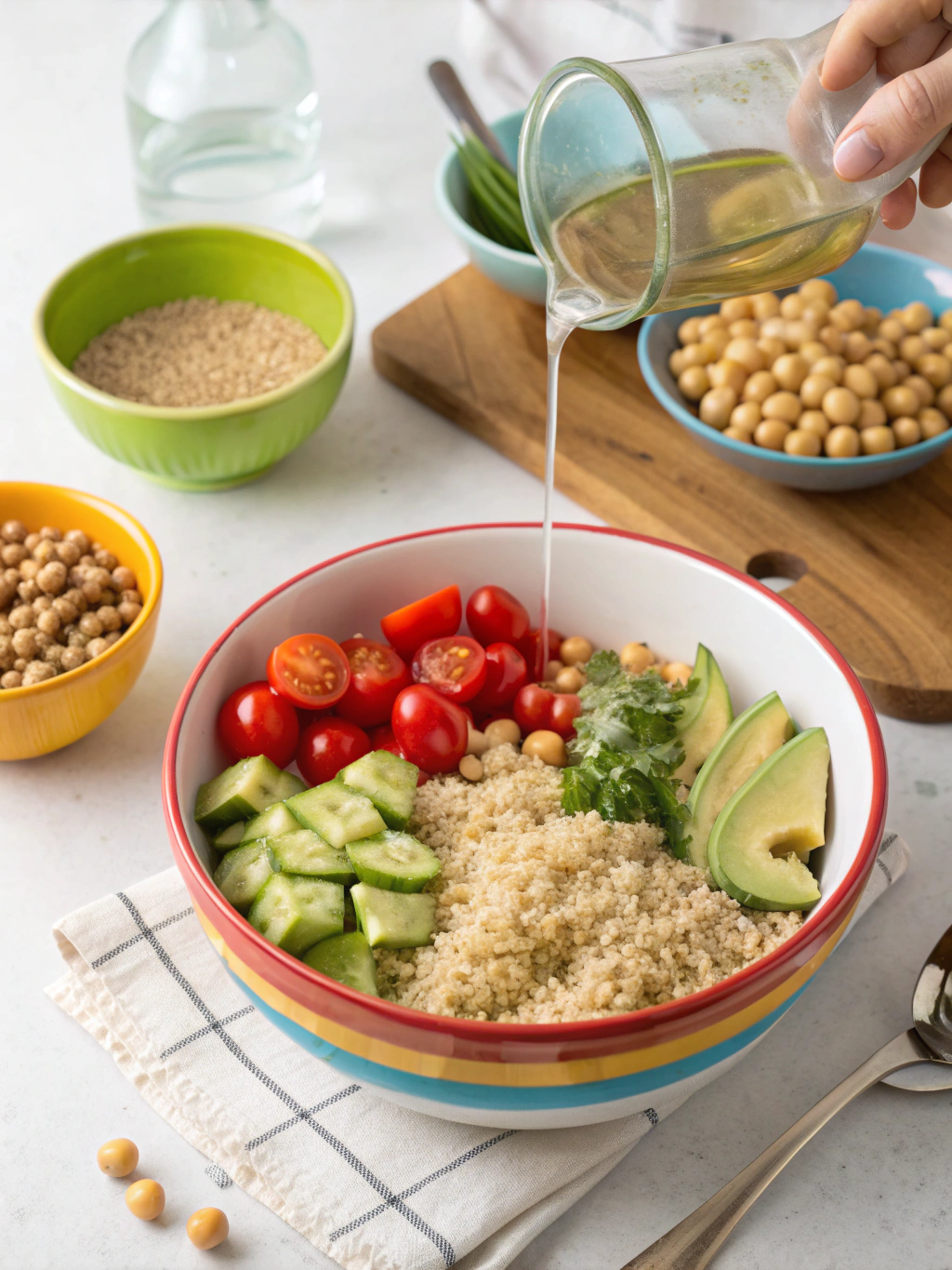 gluten-free quinoa bowl preparing steps