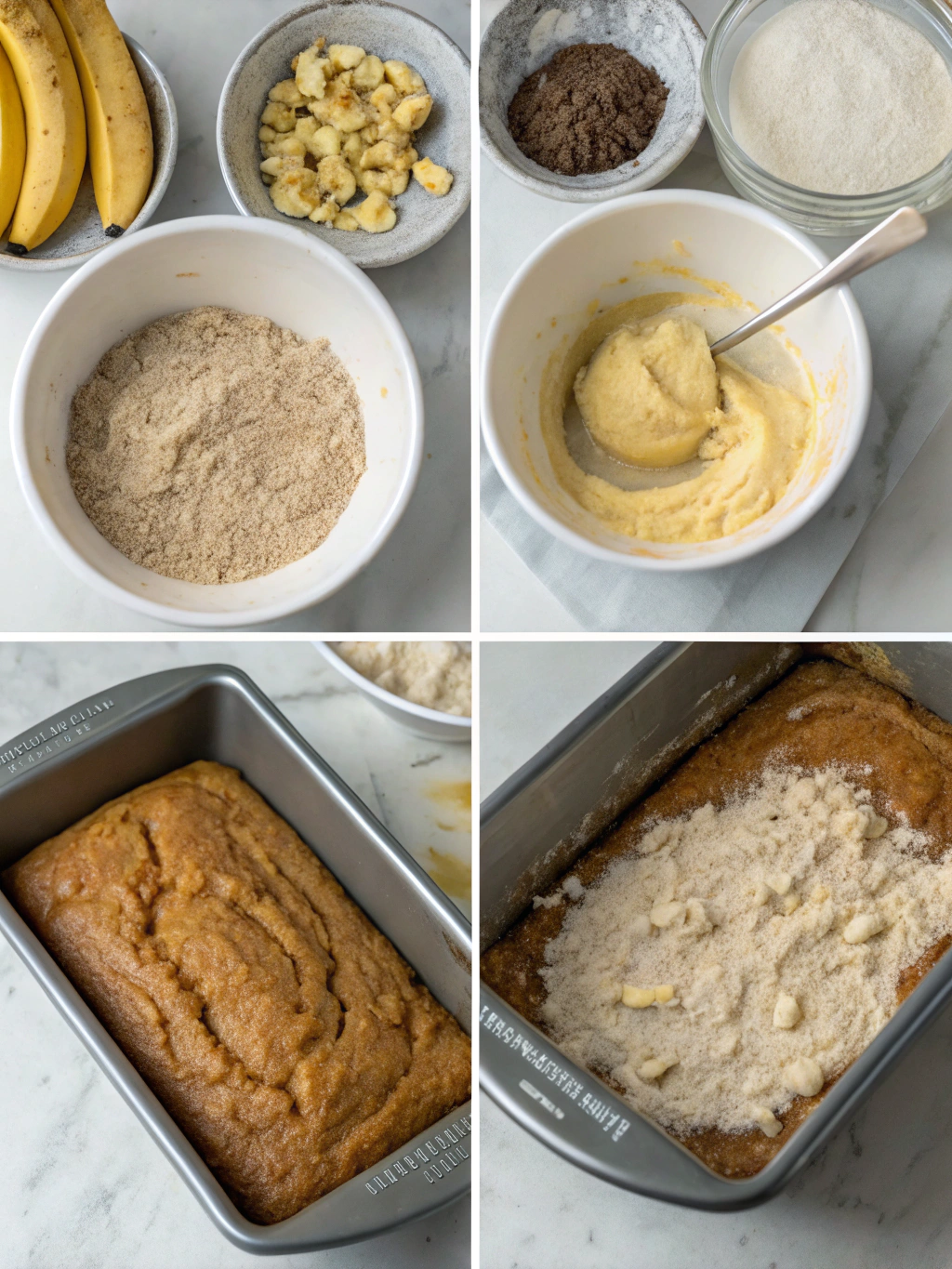 gluten-free banana bread preparing steps