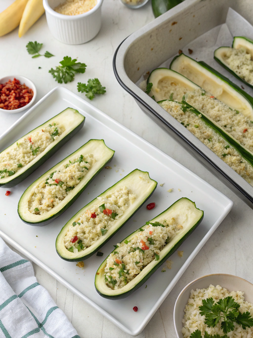 gluten-free zucchini boats preparing steps