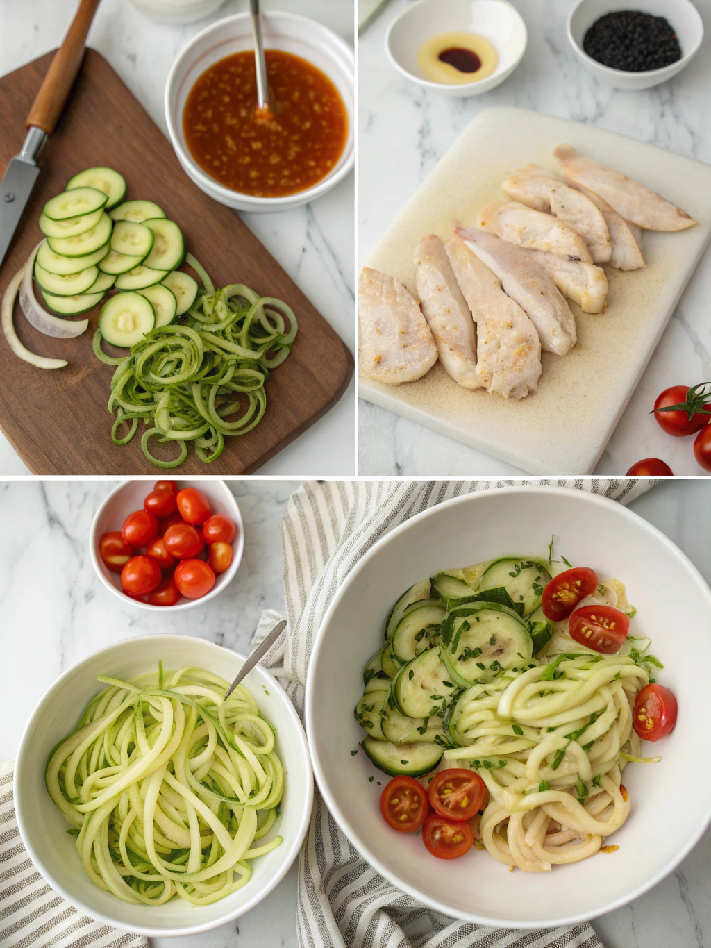 gluten-free chicken zoodles preparing steps
