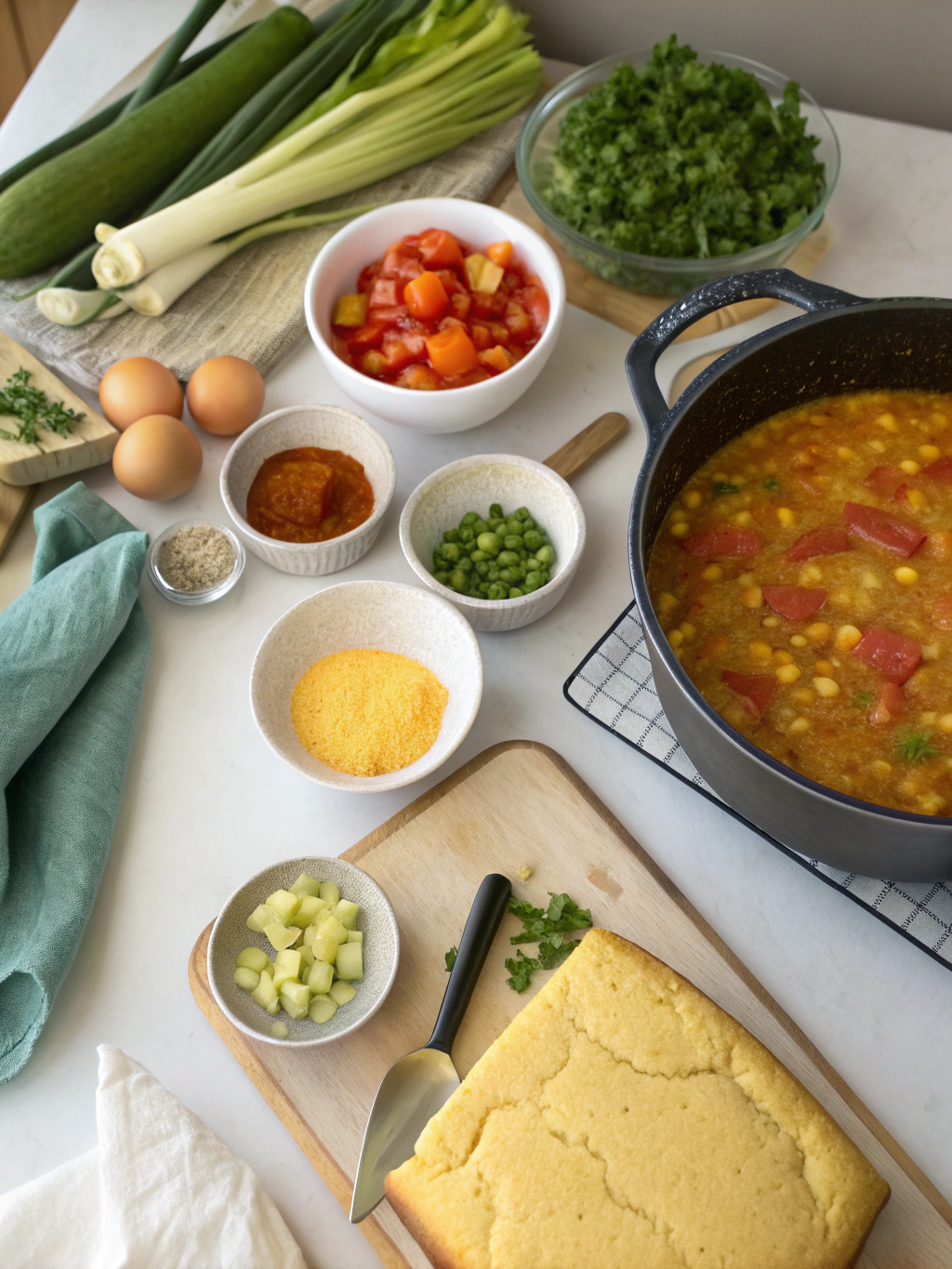 gluten-free soup and cornbread preparing steps