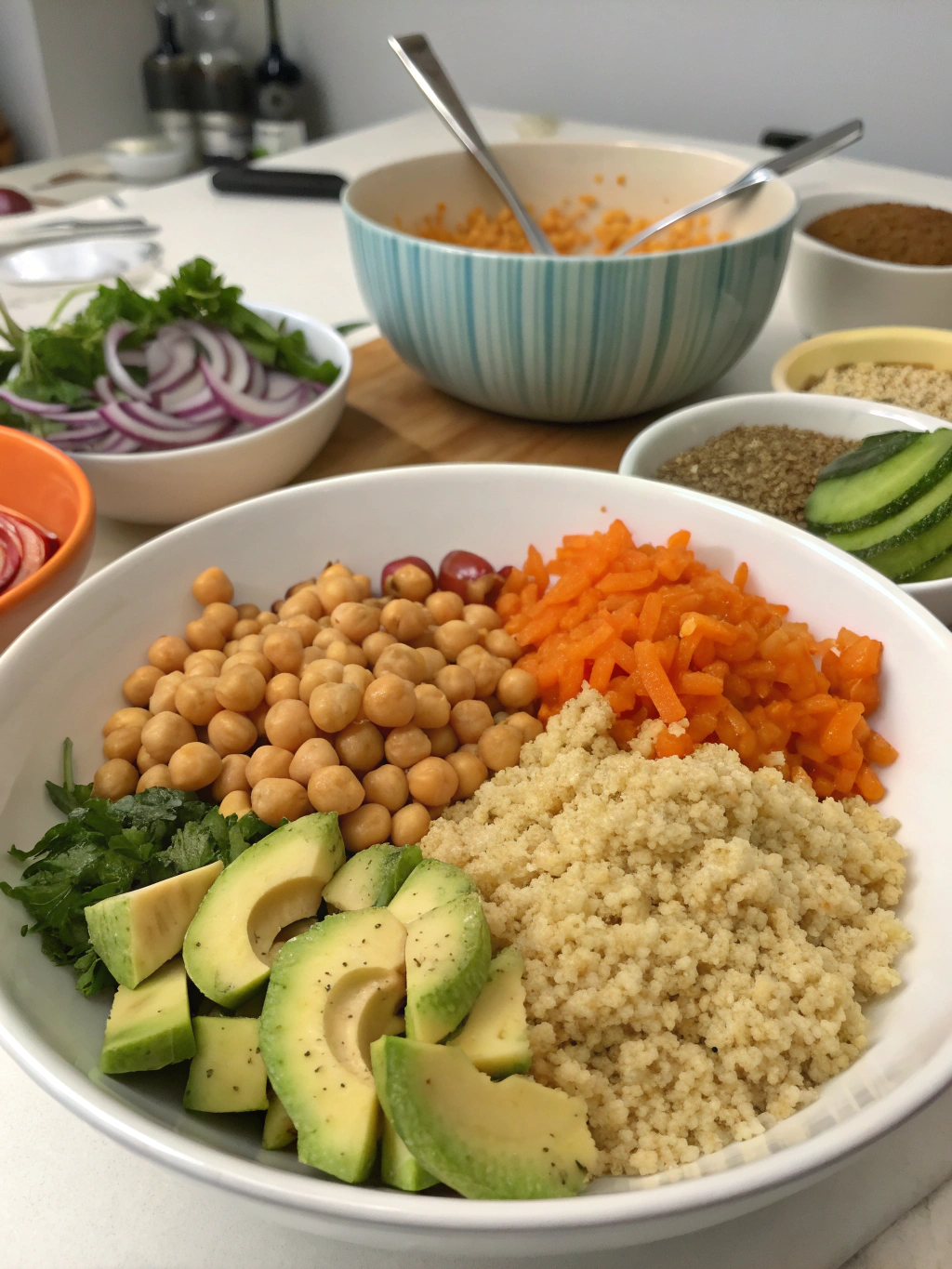 gluten-free buddha bowl preparing steps