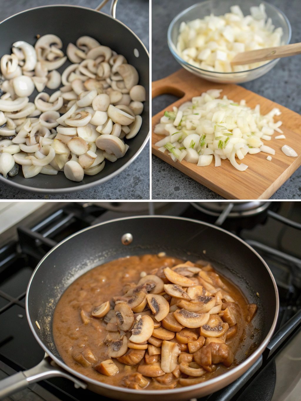 gluten-free mushroom stroganoff preparing steps