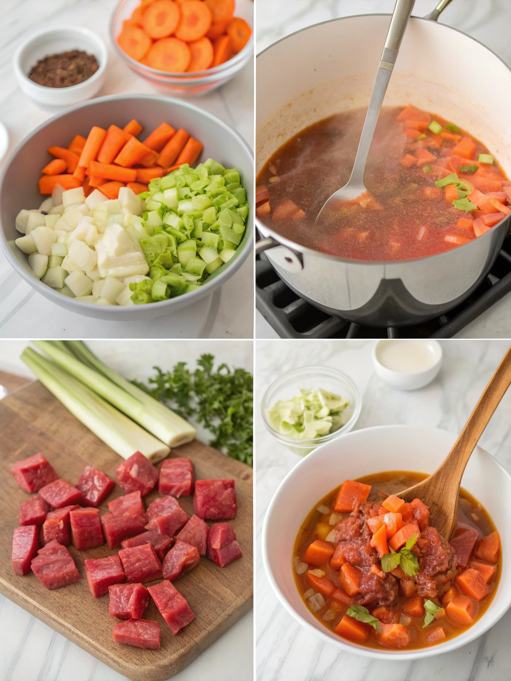 gluten-free beef vegetable soup preparing steps