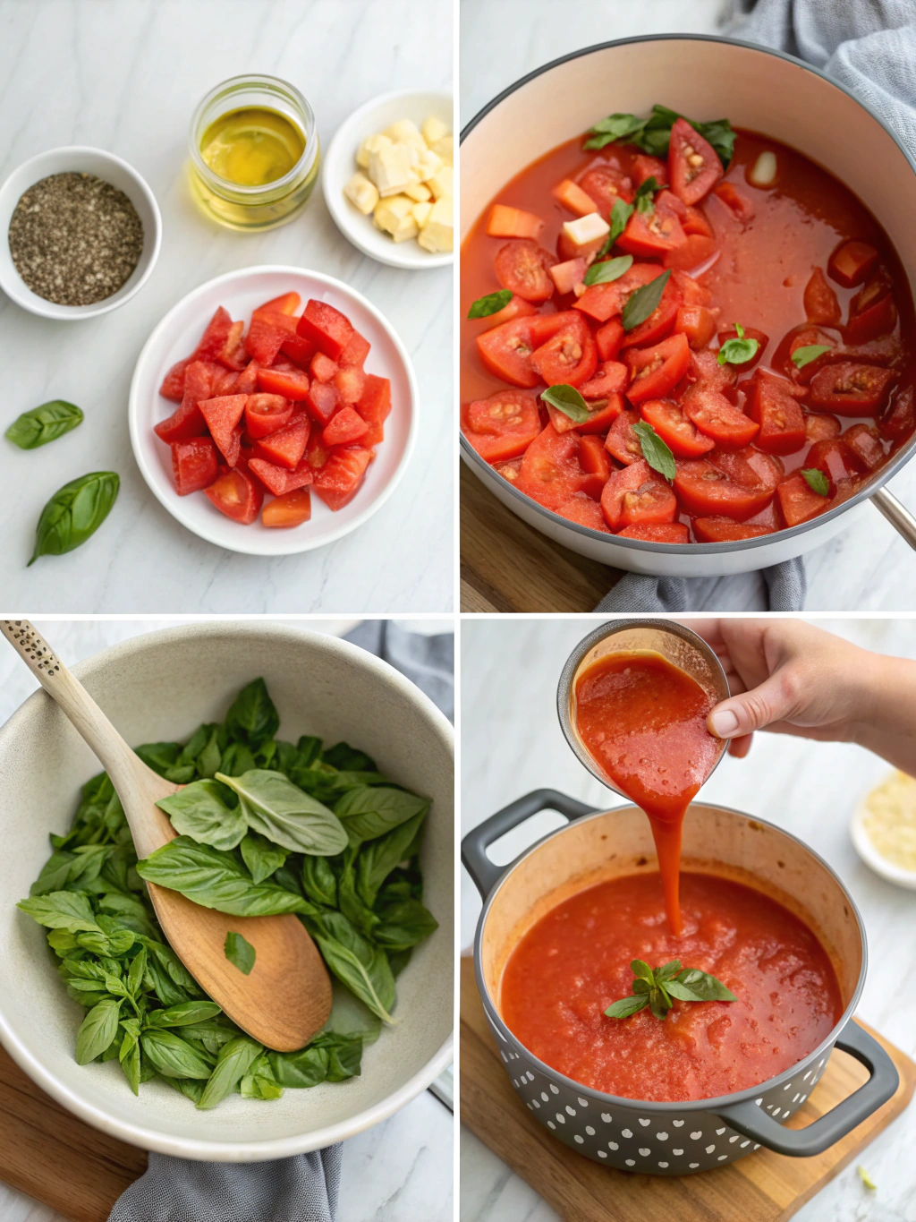 gluten-free tomato basil soup preparing steps
