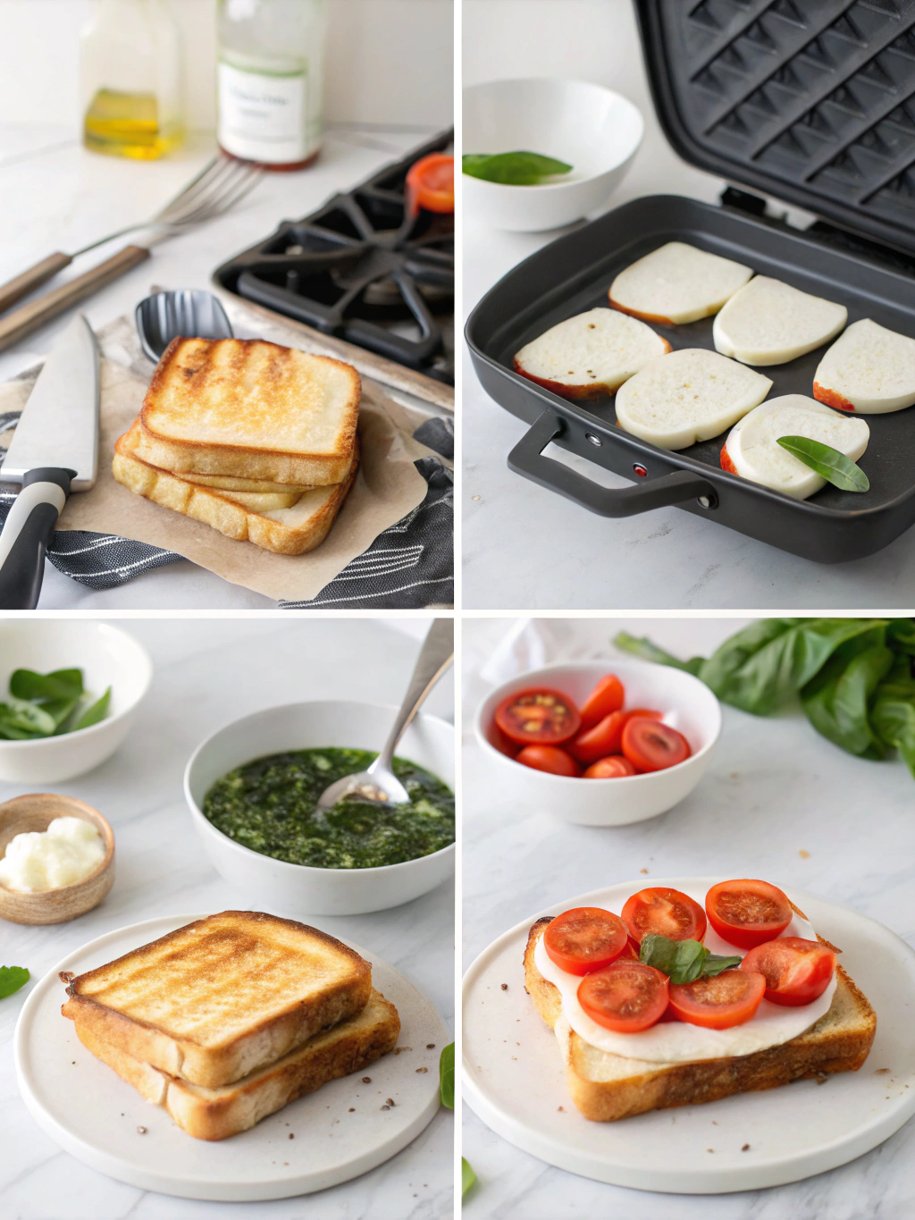 gluten-free caprese grilled cheese preparing steps