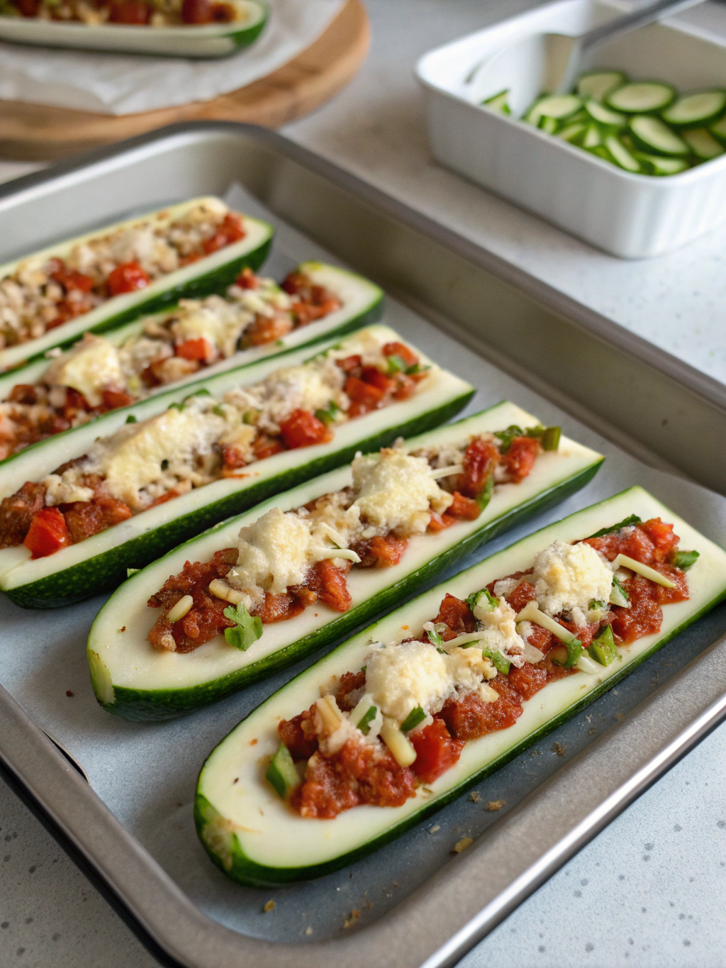 gluten-free zucchini boats preparing steps