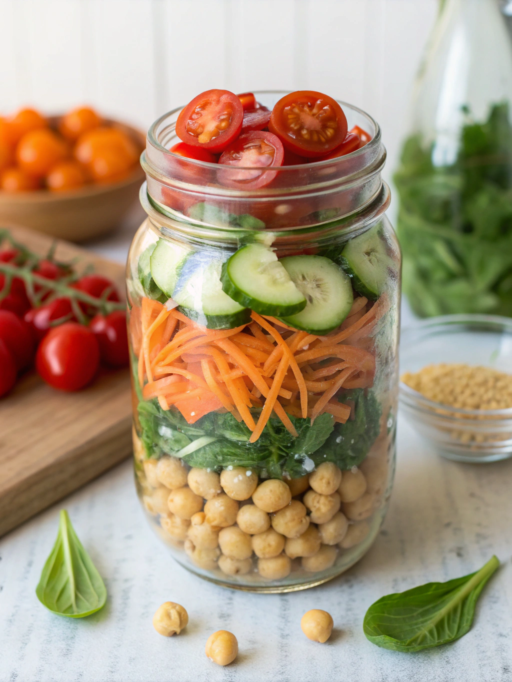 gluten-free chickpea mason jar salad ingredients