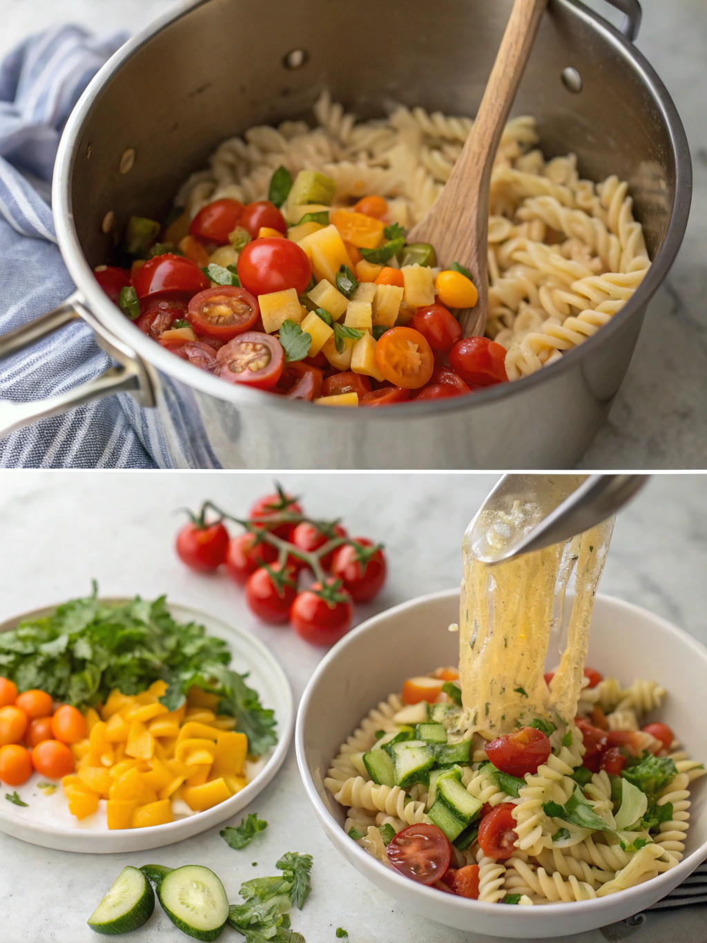 gluten-free pasta salad preparing steps